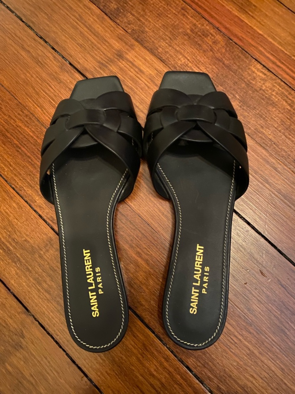 Saint Laurent Black Braided Leather Slide Mules